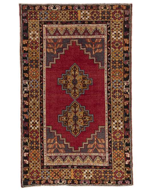 Oriental Rug Anatolian Handmade Wool On Wool 102 X 166 Cm - 3' 5'' X 5' 6'' Red C014 ER01