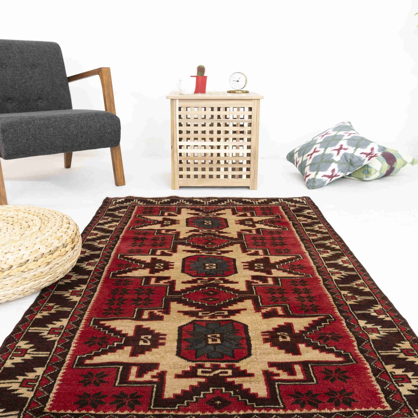 Oriental Rug Anatolian Handmade Wool On Wool 104 X 166 Cm - 3' 5'' X 5' 6'' Red C014 ER01