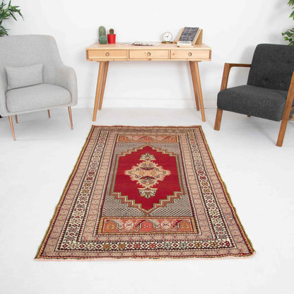 Oriental Rug Anatolian Handmade Wool On Wool 109 X 188 Cm - 3' 7'' X 6' 3'' Red C014 ER01