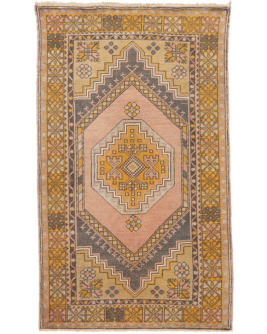 Oriental Rug Anatolian Handmade Wool On Wool 110 X 180 Cm - 3' 8'' X 5' 11'' Yellow C006 ER01