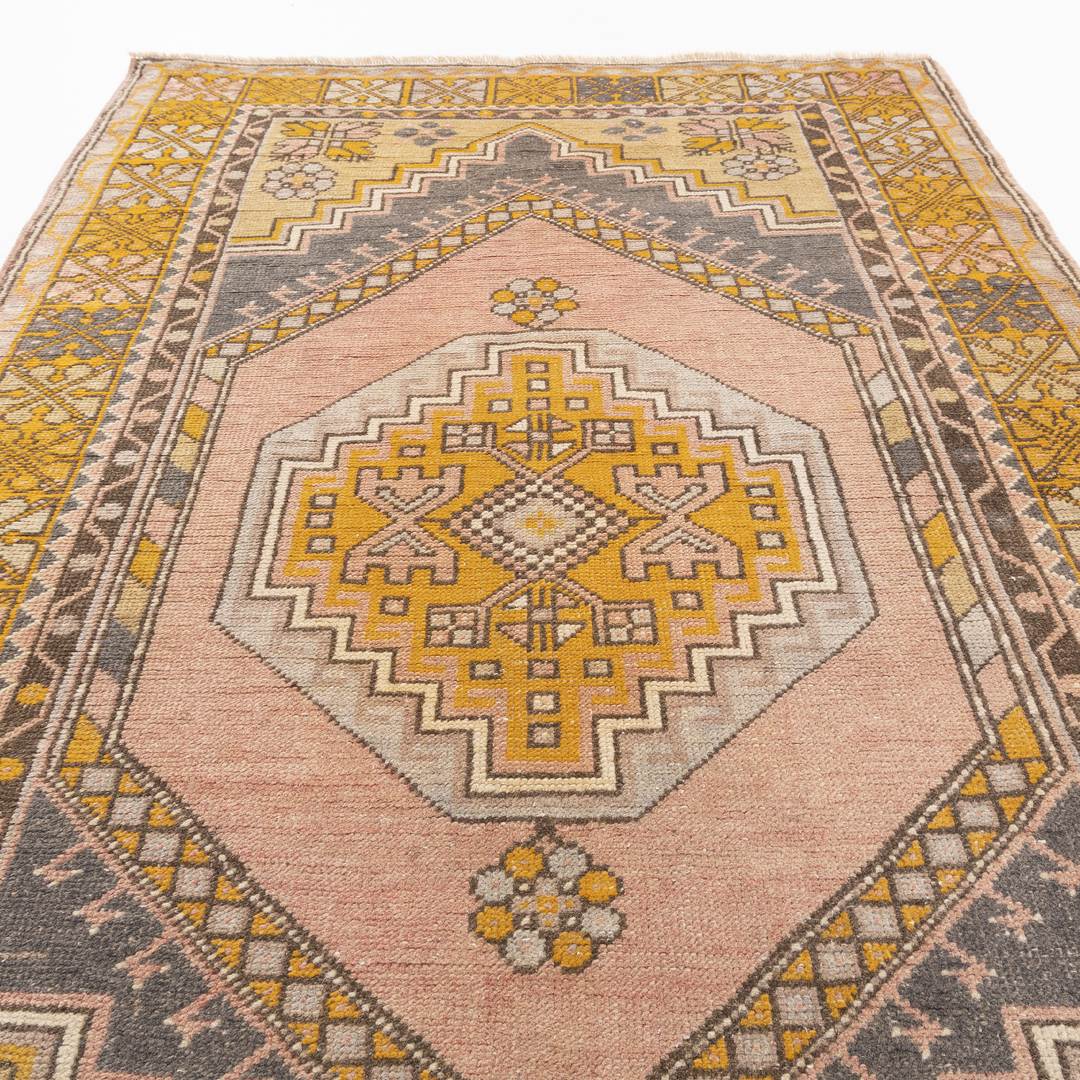 Oriental Rug Anatolian Handmade Wool On Wool 110 X 180 Cm - 3' 8'' X 5' 11'' Yellow C006 ER01