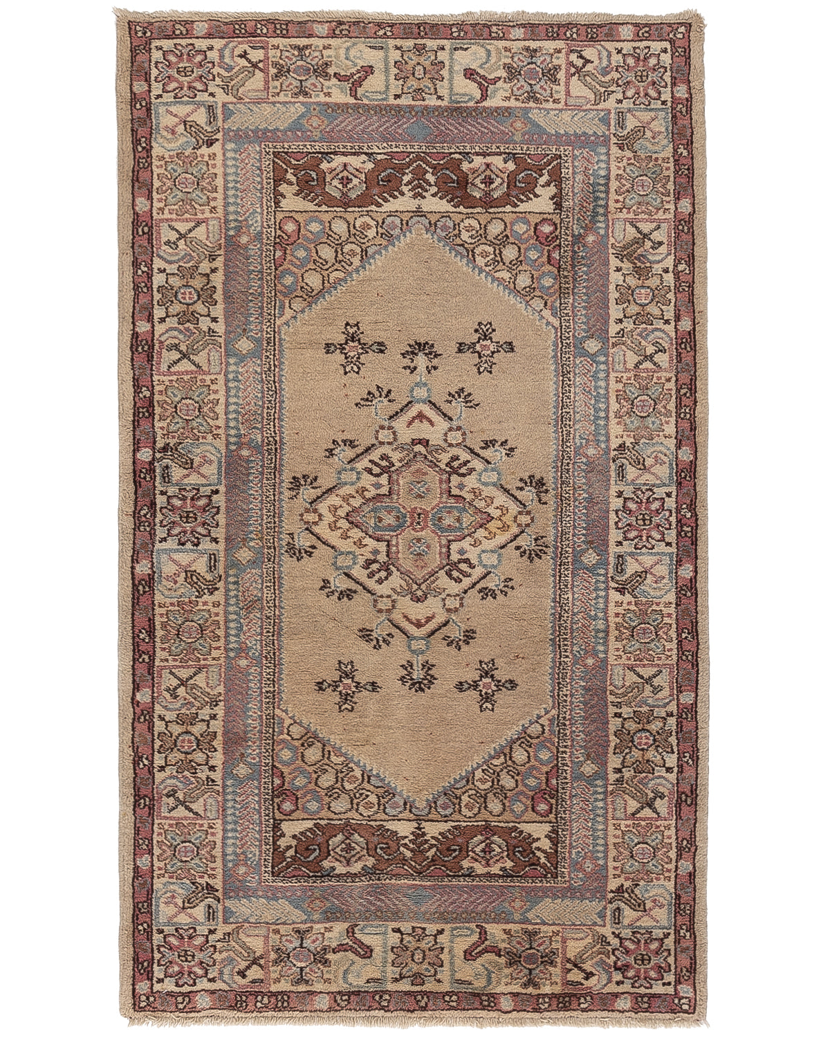 Oriental Rug Anatolian Handmade Wool On Wool 110 X 185 Cm - 3' 8'' X 6' 1'' Sand C007 ER01