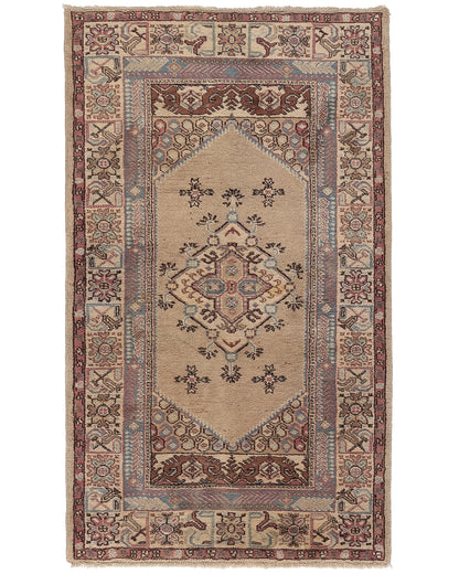 Oriental Rug Anatolian Handmade Wool On Wool 110 X 185 Cm - 3' 8'' X 6' 1'' Sand C007 ER01