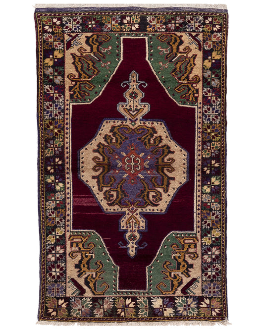 Oriental Rug Anatolian Handmade Wool On Wool 113 X 190 Cm - 3' 9'' X 6' 3'' Burgundy C021 ER01