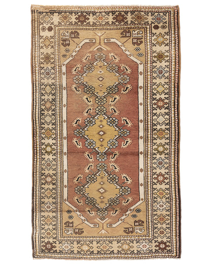 Oriental Rug Anatolian Handmade Wool On Wool 114 X 195 Cm - 3' 9'' X 6' 5'' Sand C007 ER01