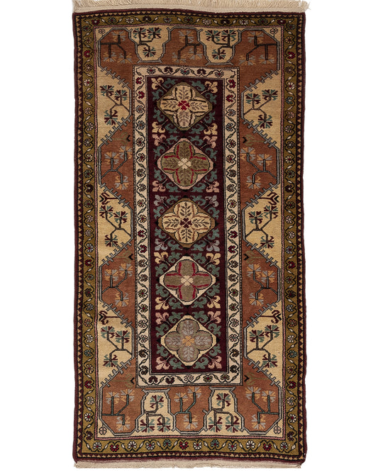 Oriental Rug Anatolian Handmade Wool On Wool 116 X 220 Cm - 3' 10'' X 7' 3'' Burgundy C021 ER01