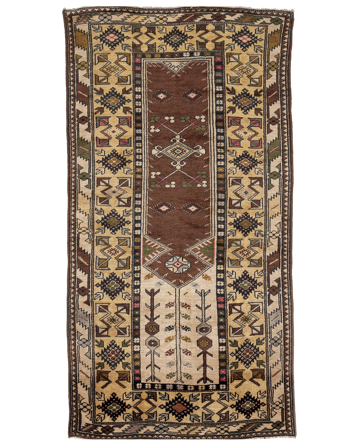 Oriental Rug Anatolian Handmade Wool On Wool 117 X 218 Cm - 3' 11'' X 7' 2'' Brown C005 ER01