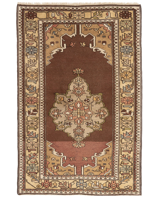 Oriental Rug Anatolian Handmade Wool On Wool 122 X 173 Cm - 4' 1'' X 5' 9'' Brown C005 ER01