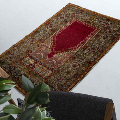 Oriental Rug Anatolian Handmade Wool On Wool 130 X 170 Cm - 4' 4'' X 5' 7'' Red C014 ER01