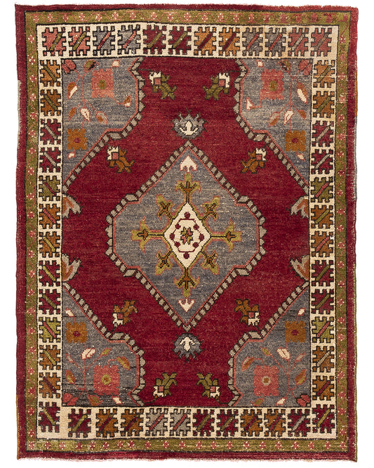 Oriental Rug Anatolian Handmade Wool On Wool 131 X 176 Cm - 4' 4'' X 5' 10'' Red C014 ER01