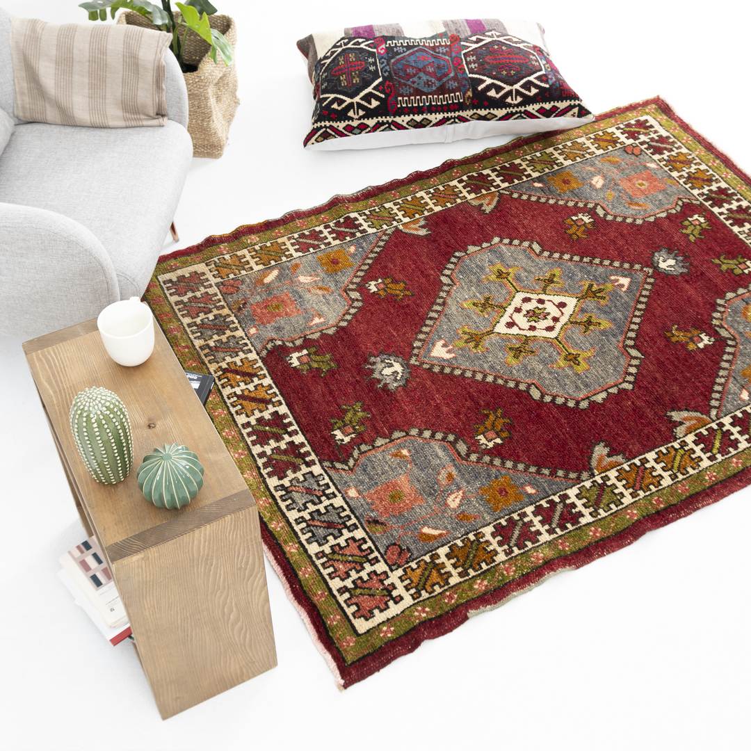 Oriental Rug Anatolian Handmade Wool On Wool 131 X 176 Cm - 4' 4'' X 5' 10'' Red C014 ER01