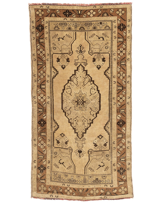 Oriental Rug Anatolian Handmade Wool On Wool 132 X 237 Cm - 4' 4'' X 7' 10'' Stone C009 ER12