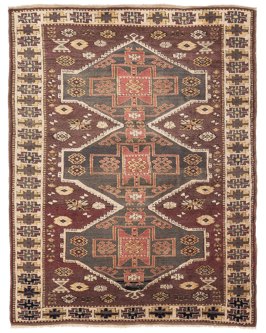 Oriental Rug Anatolian Handmade Wool On Wool 135 X 169 Cm - 4' 6'' X 5' 7'' Brown C005 ER01