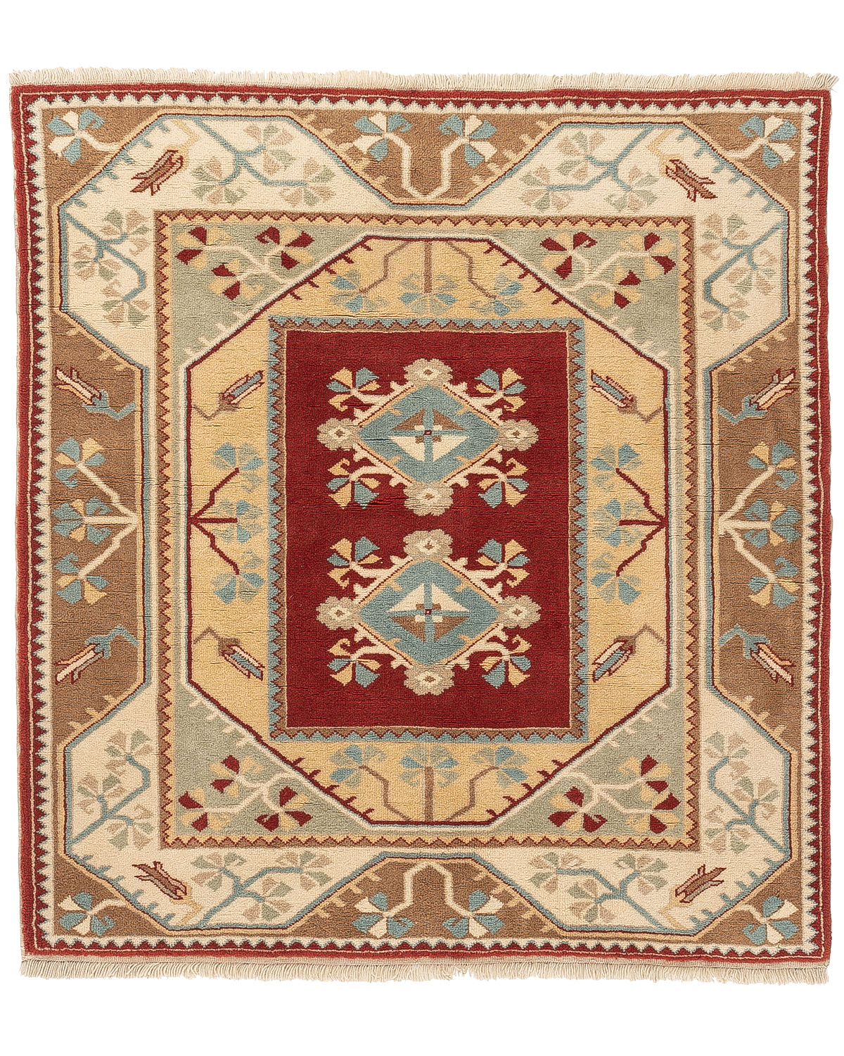 Oriental Rug Anatolian Handmade Wool On Wool 145 X 156 Cm - 4' 10'' X 5' 2'' Sand C007 ER01