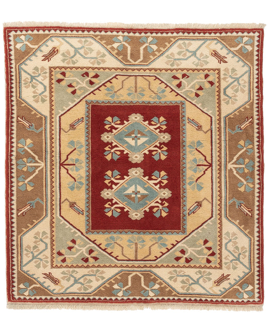 Oriental Rug Anatolian Handmade Wool On Wool 145 X 156 Cm - 4' 10'' X 5' 2'' Sand C007 ER01