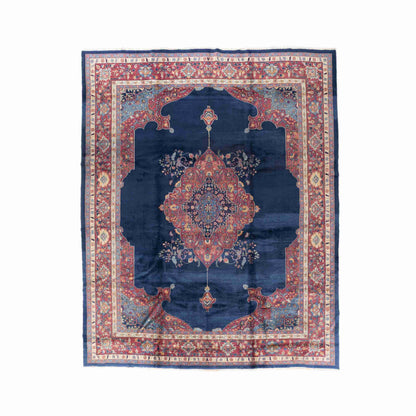 Oriental Rug Anatolian Handmade Wool On Wool 313 X 389 Cm - 10' 4'' X 12' 10'' Navy Blue C012 ER34