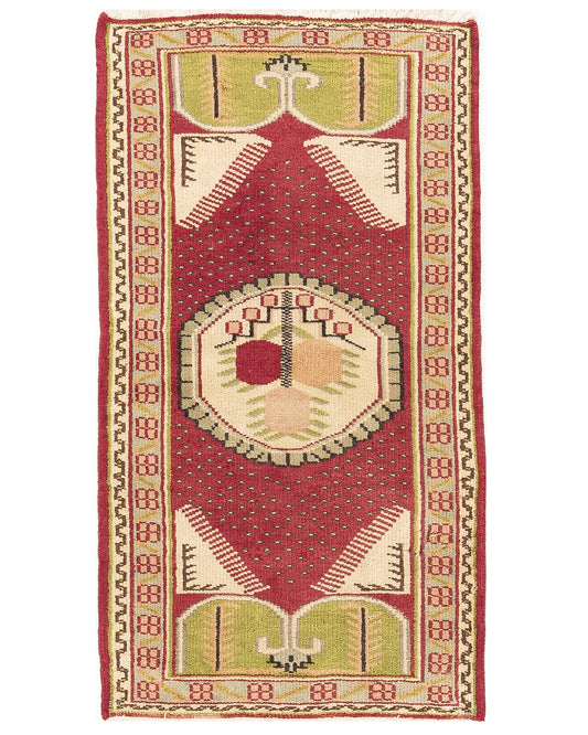 Oriental Rug Anatolian Handmade Wool On Wool 87 X 163 Cm - 2' 11'' X 5' 5''  Red C014 ER01