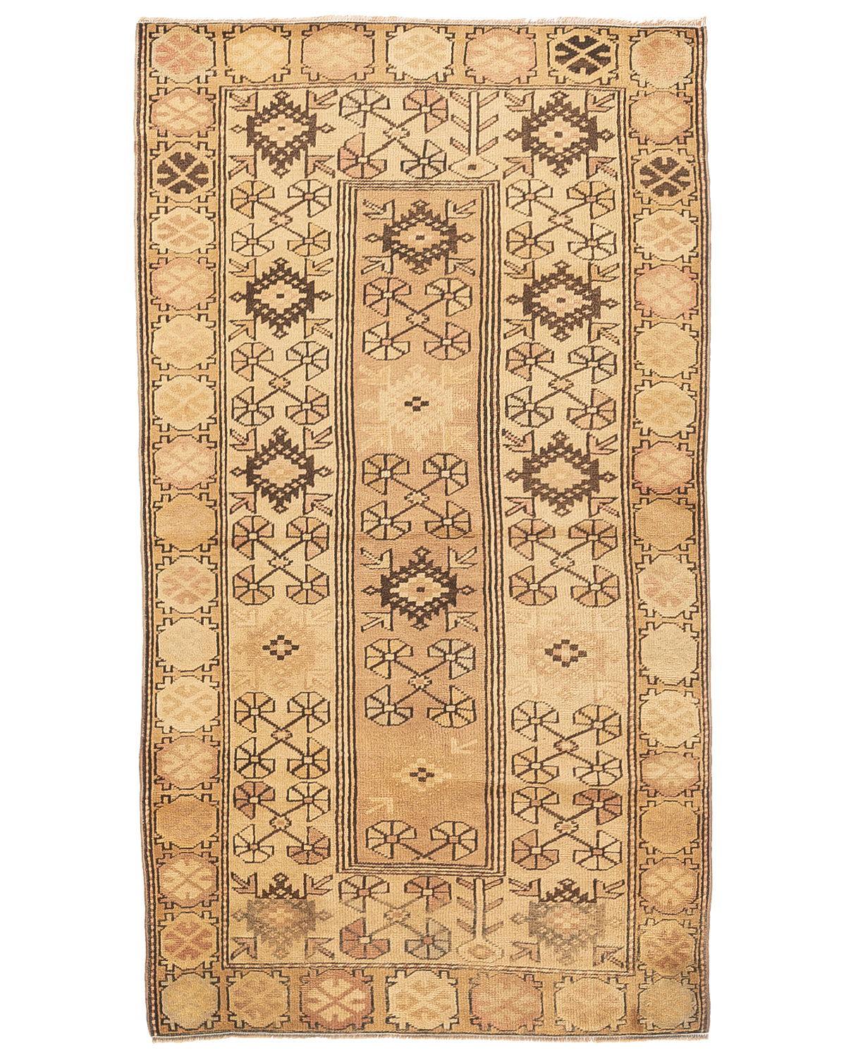 Oriental Rug Anatolian Handmade Wool On Wool 99 X 180 Cm - 3' 3'' X 5' 11'' Sand C007 ER01