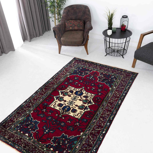 Oriental Rug Anatolian Handwoven Wool On Cotton 133 x 215 Cm - 4' 5'' x 7' 1'' Red C014 ER12