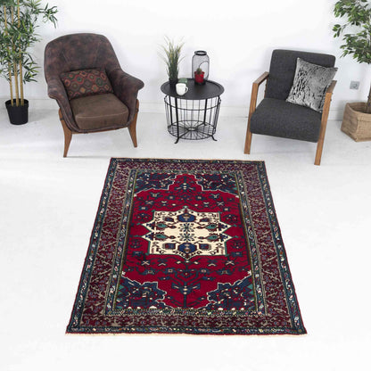 Oriental Rug Anatolian Handwoven Wool On Cotton 133 x 215 Cm - 4' 5'' x 7' 1'' Red C014 ER12