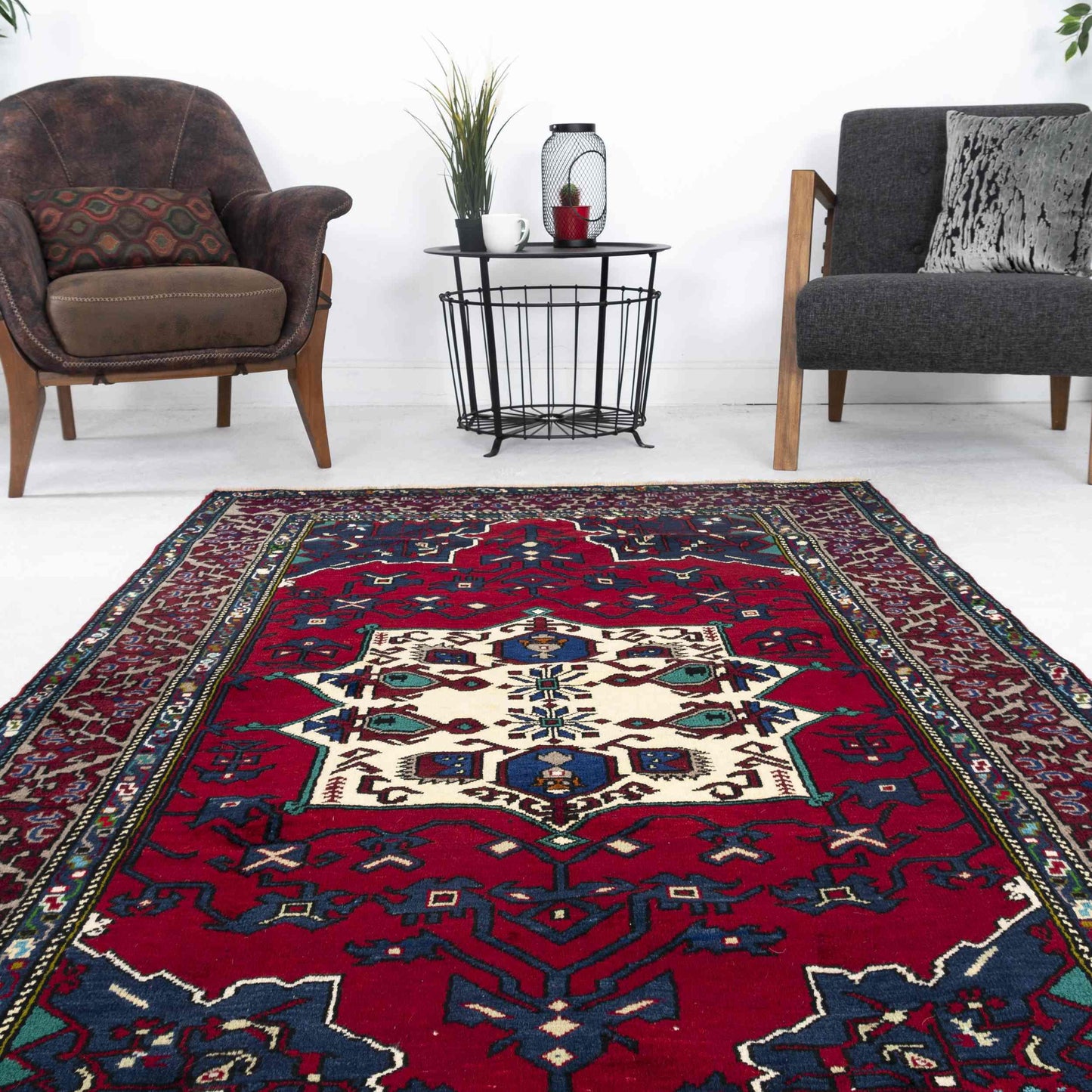 Oriental Rug Anatolian Handwoven Wool On Cotton 133 x 215 Cm - 4' 5'' x 7' 1'' Red C014 ER12