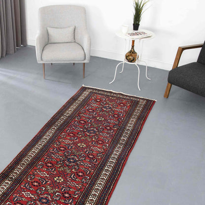 Oriental Runner Rug Anatolian Handwoven Wool On Cotton 98 x 410 Cm - 3' 3'' x 13' 6'' Red C014 ER12