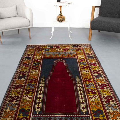 Oriental Rug Anatolian Handwoven Wool On Wool 113 x 207 Cm - 3' 9'' x 6' 10'' Burgundy C021 ER01