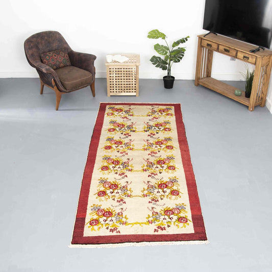 Oriental Rug Anatolian Handwoven Wool On Wool 115 x 270 Cm - 3' 10'' x 8' 11'' Sand C007 ER12