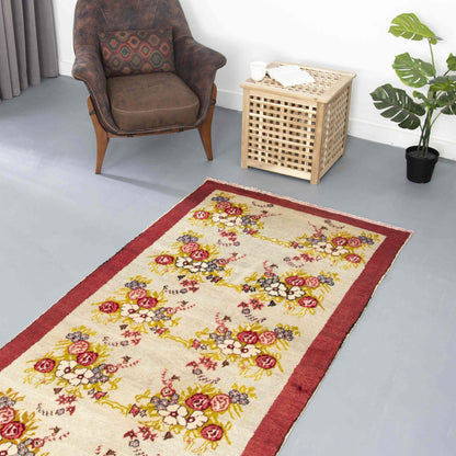 Oriental Rug Anatolian Handwoven Wool On Wool 115 x 270 Cm - 3' 10'' x 8' 11'' Sand C007 ER12