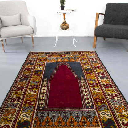 Oriental Rug Anatolian Handwoven Wool On Wool 117 x 200 Cm - 3' 11'' x 6' 7'' Burgundy C021 ER01