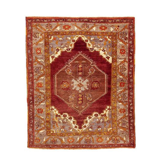 Oriental Rug Anatolian Handwoven Wool On Wool 130 x 155 Cm - 4' 4'' x 5' 2'' Red C014 ER01