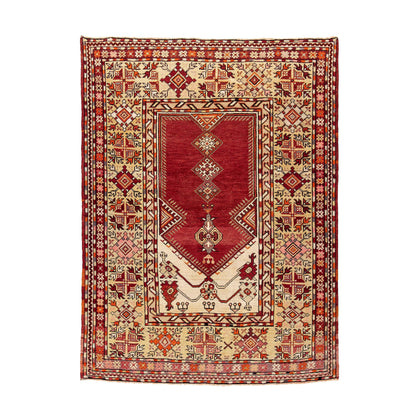 Oriental Rug Anatolian Handwoven Wool On Wool 131 x 170 Cm - 4' 4'' x 5' 7'' Red C014 ER01