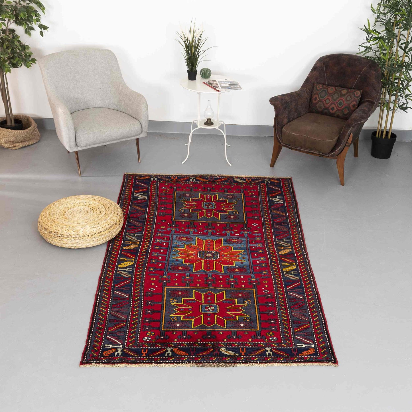 Oriental Rug Anatolian Handwoven Wool On Wool 138 x 230 Cm - 4' 7'' x 7' 7'' Red C014 ER12