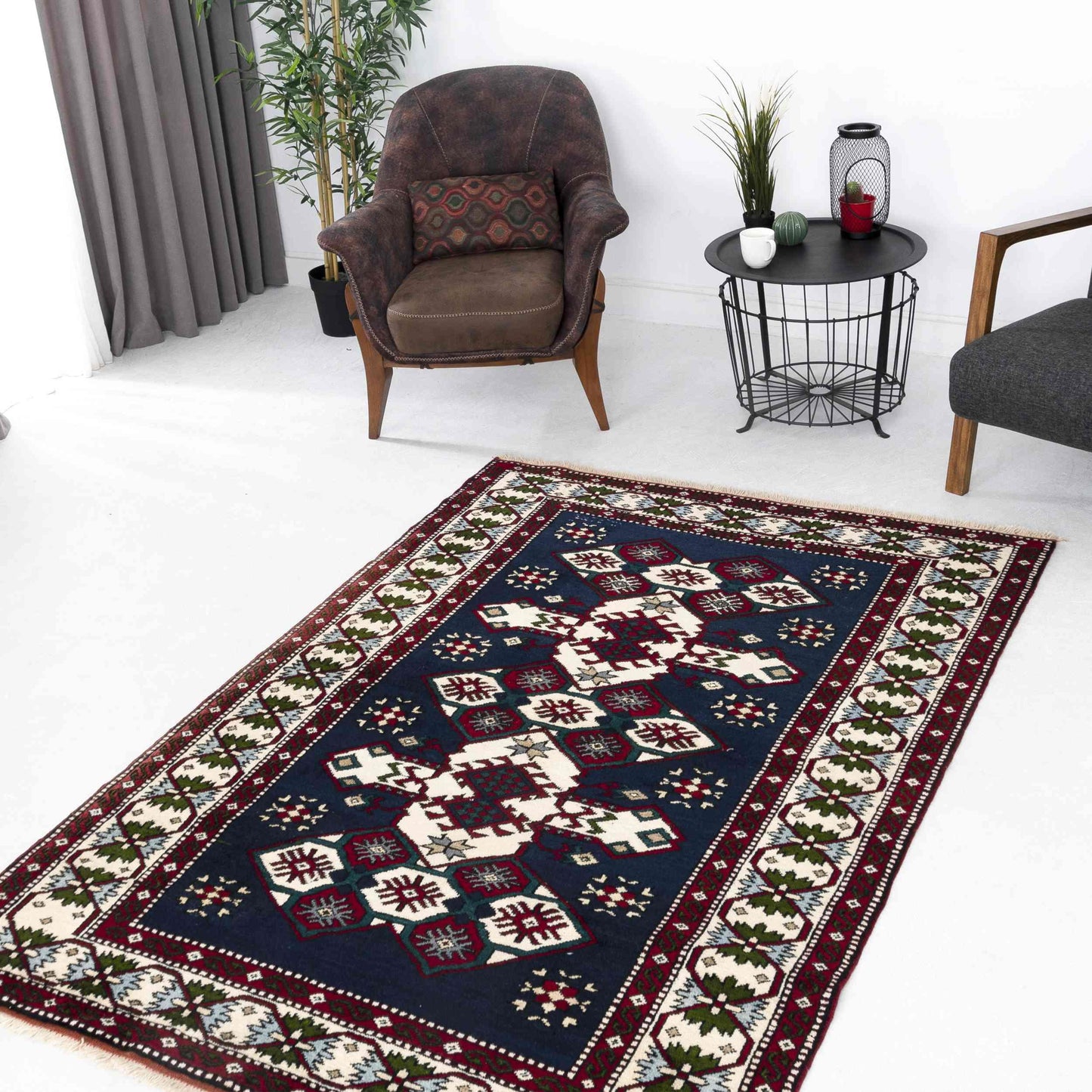 Oriental Rug Anatolian Handwoven Wool On Wool 144 x 206 Cm - 4' 9'' x 6' 10'' Navy Blue C012 ER12