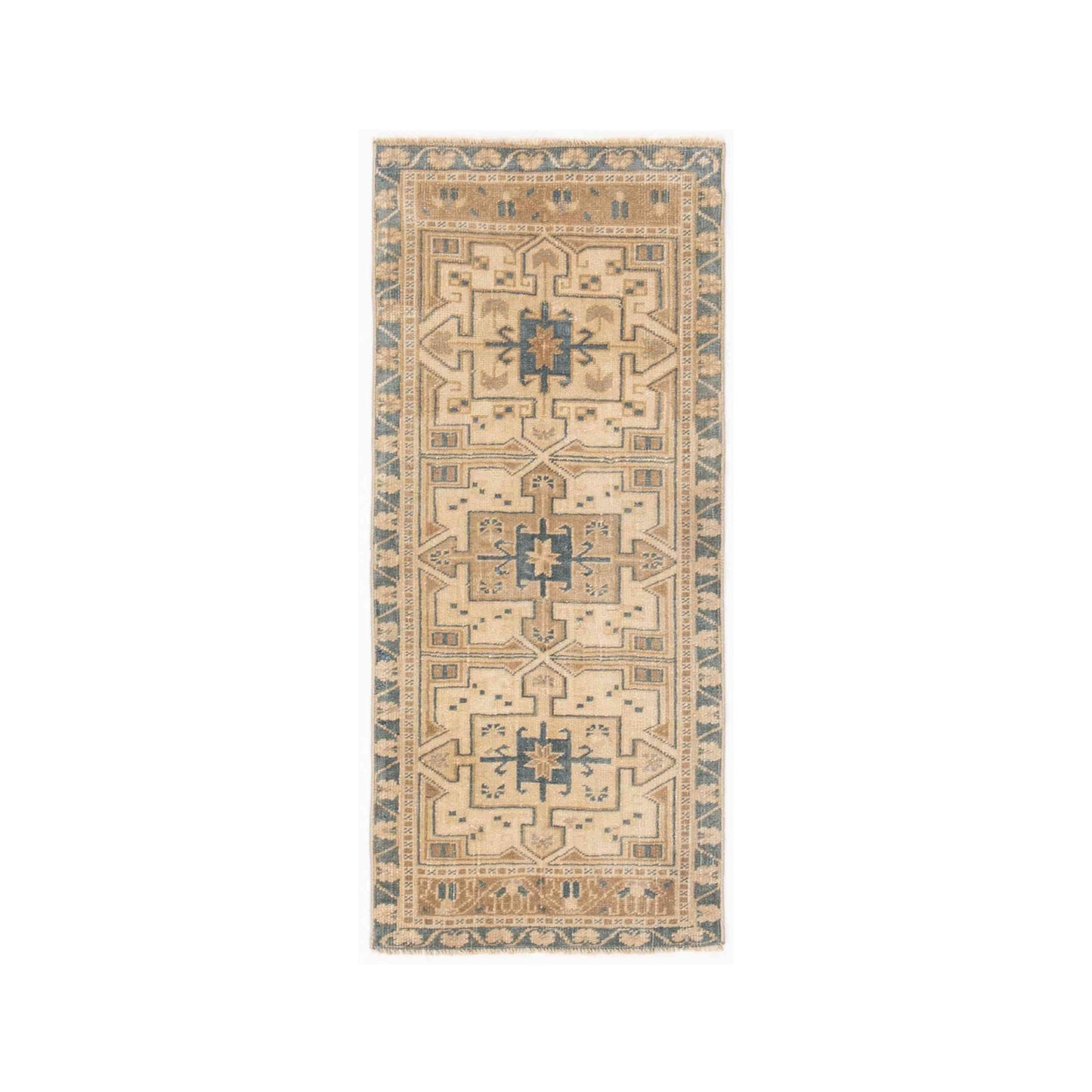 Oriental Rug Anatolian Handwoven Wool On Wool 50 x 115 Cm - 1' 8'' x 3' 10'' Sand C007 ER01