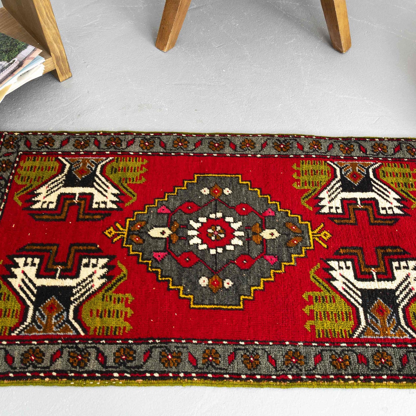 Oriental Rug Anatolian Handwoven Wool On Wool 52 x 105 Cm - 1' 9'' X 3' 6'' Red C014 ER01