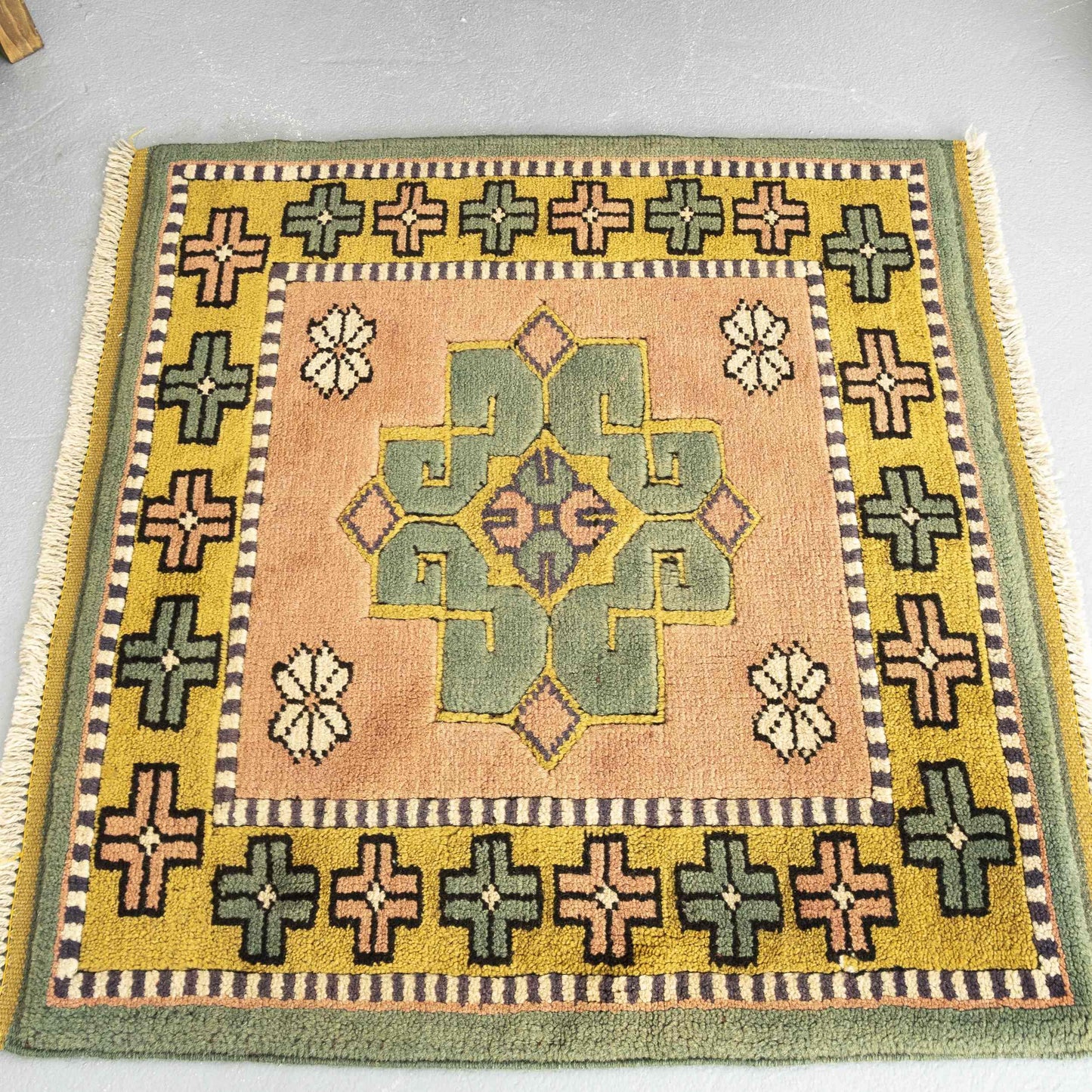 Oriental Rug Anatolian Handwoven Wool On Wool 64 x 70 Cm - 2' 2'' x 2' 4'' Green C001 ER01