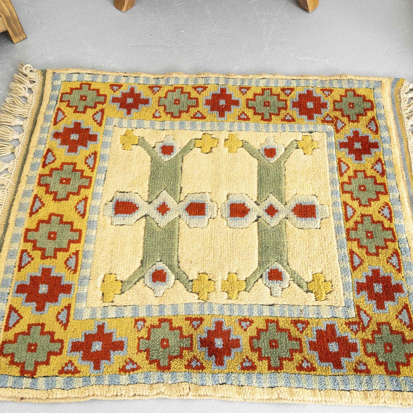 Oriental Rug Anatolian Handwoven Wool On Wool 66 x 74 Cm - 2' 2'' x 2' 6'' Yellow C006 ER01