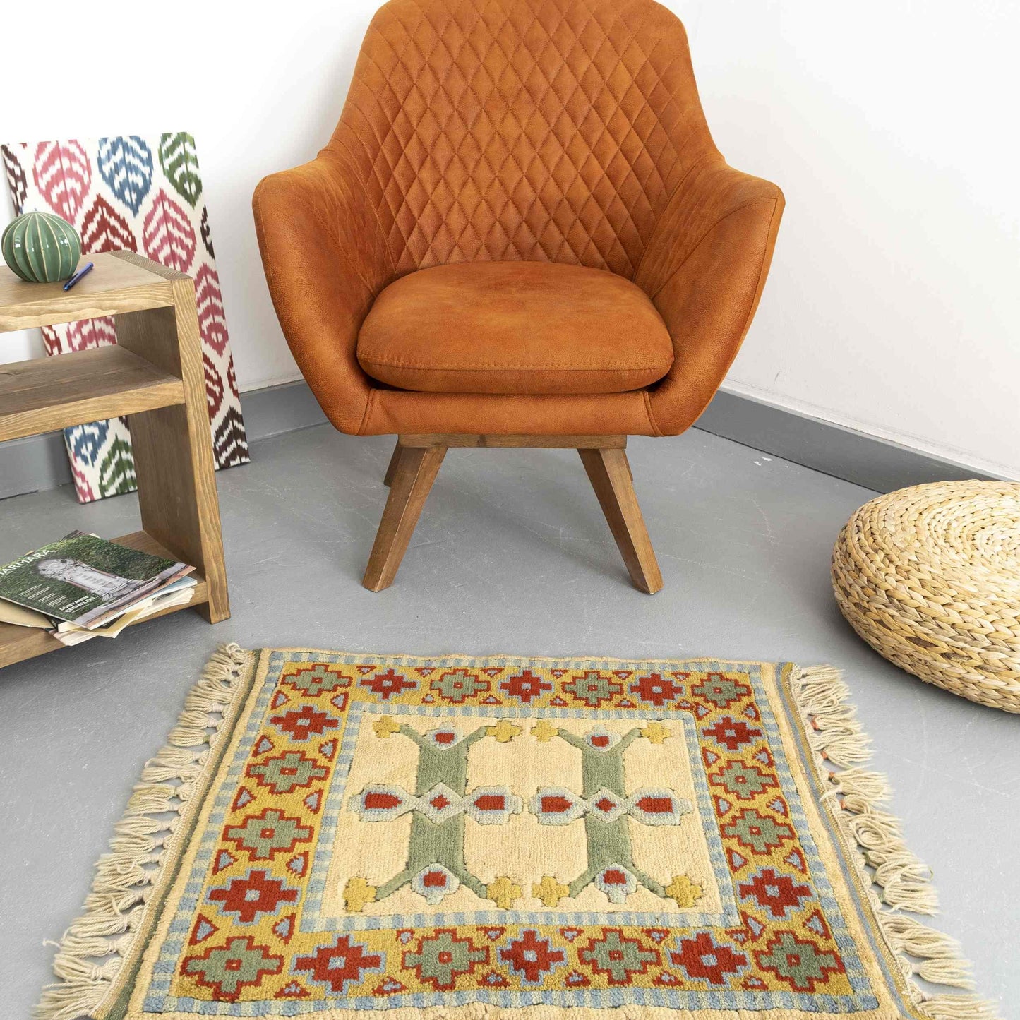 Oriental Rug Anatolian Handwoven Wool On Wool 66 x 74 Cm - 2' 2'' x 2' 6'' Yellow C006 ER01