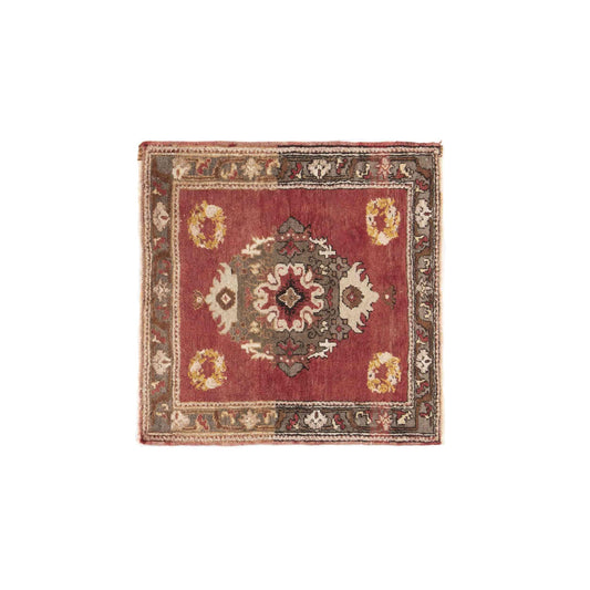 Oriental Rug Anatolian Handwoven Wool On Wool 77 x 78 Cm - 2' 7'' x 2' 7'' Red C014 ER01