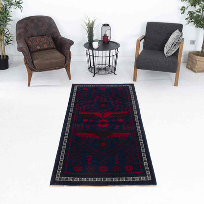 Oriental Rug Anatolian Handwoven Wool On Wool 93 x 210 Cm - 3' 1'' x 6' 11'' Black C002 ER01