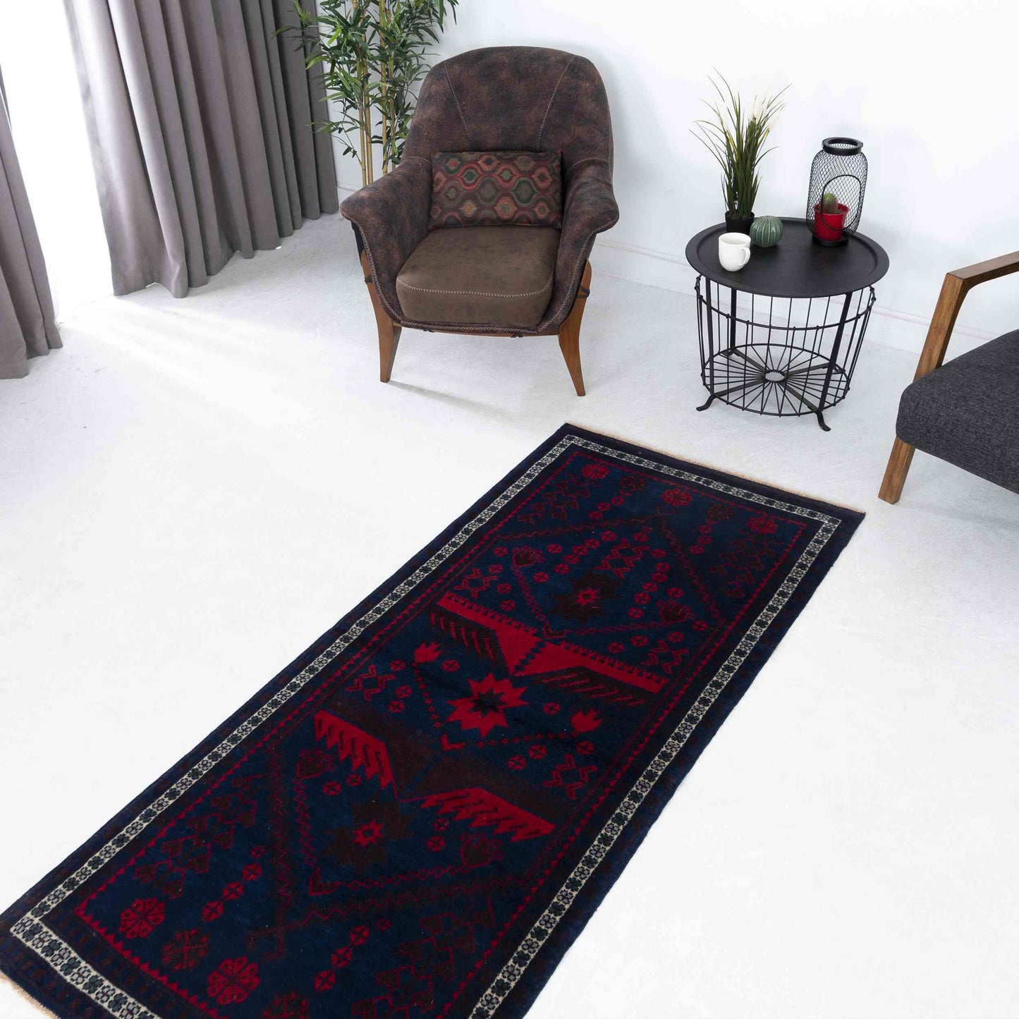 Oriental Rug Anatolian Handwoven Wool On Wool 93 x 210 Cm - 3' 1'' x 6' 11'' Black C002 ER01