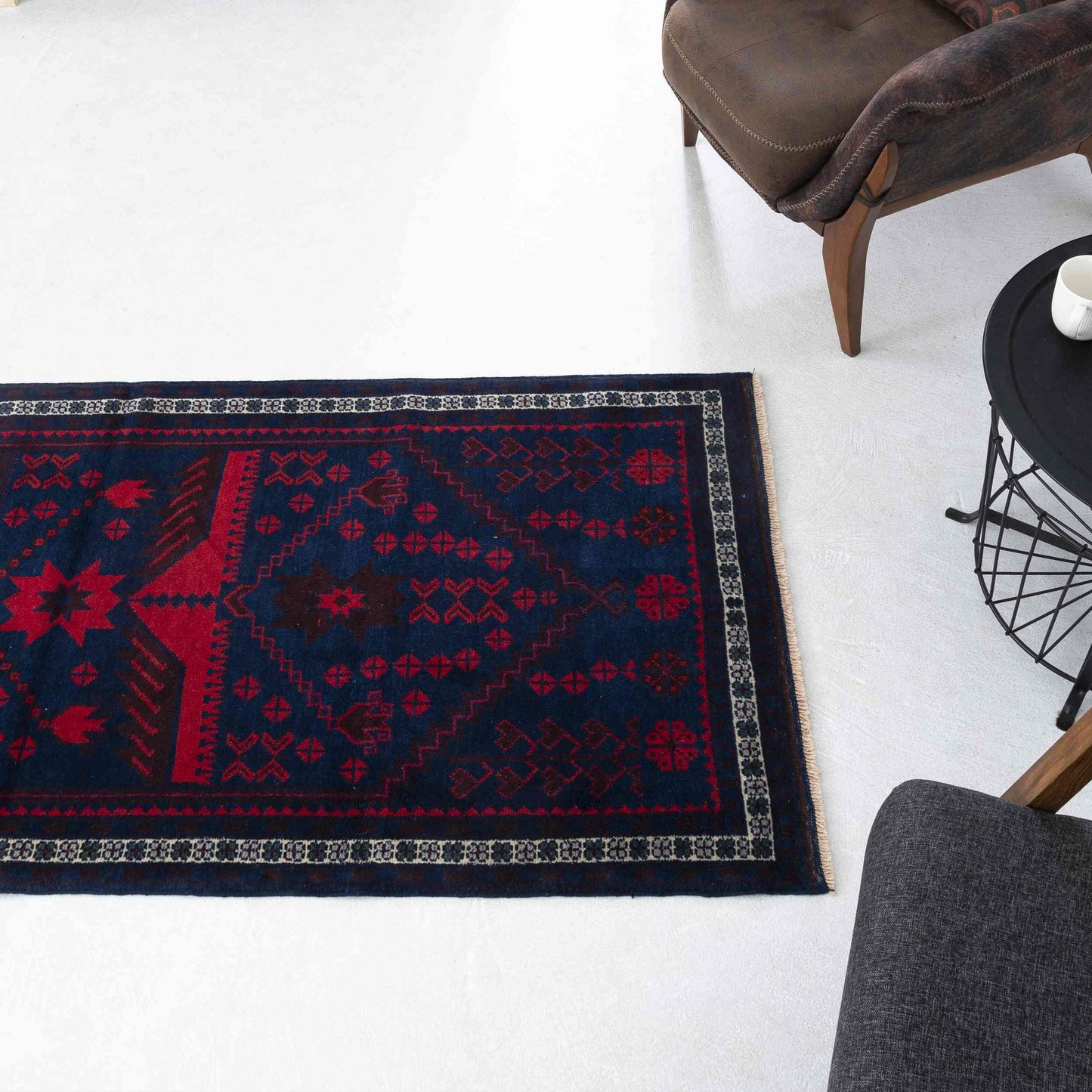 Oriental Rug Anatolian Handwoven Wool On Wool 93 x 210 Cm - 3' 1'' x 6' 11'' Black C002 ER01