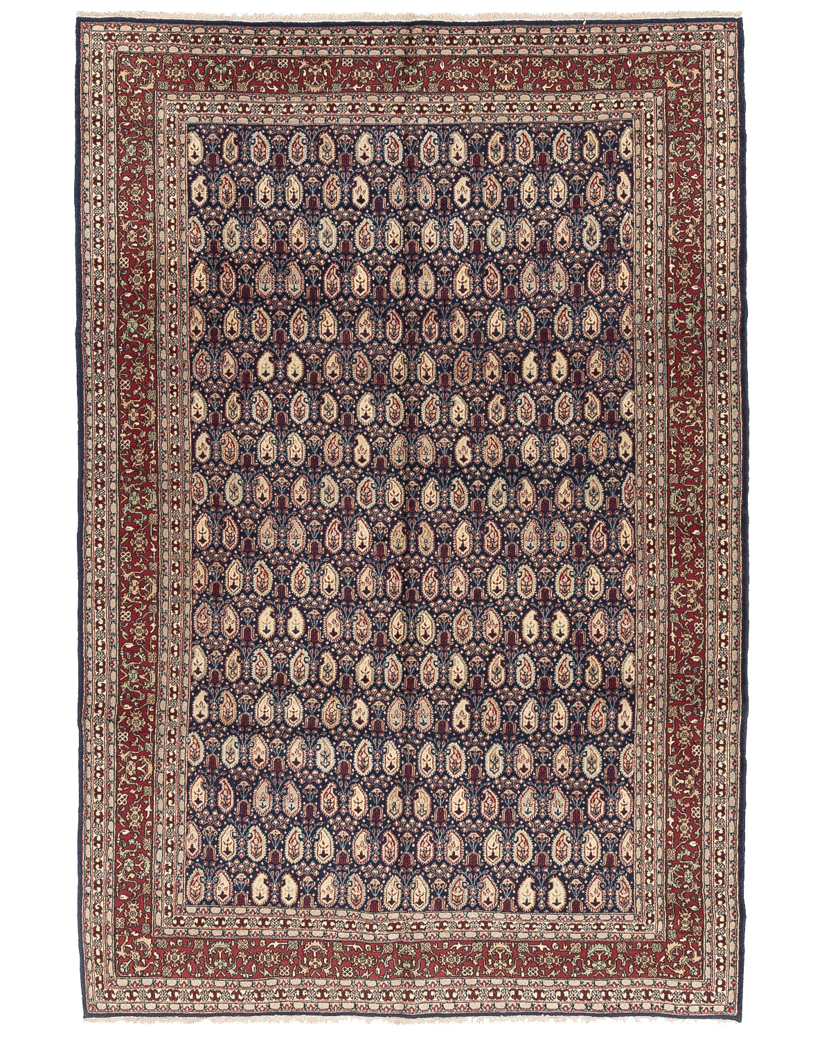 Oriental Rug Hereke Hand Knotted Wool On Cotton 195 X 288 Cm - 6' 5'' X 9' 6'' Navy Blue C012 ER12