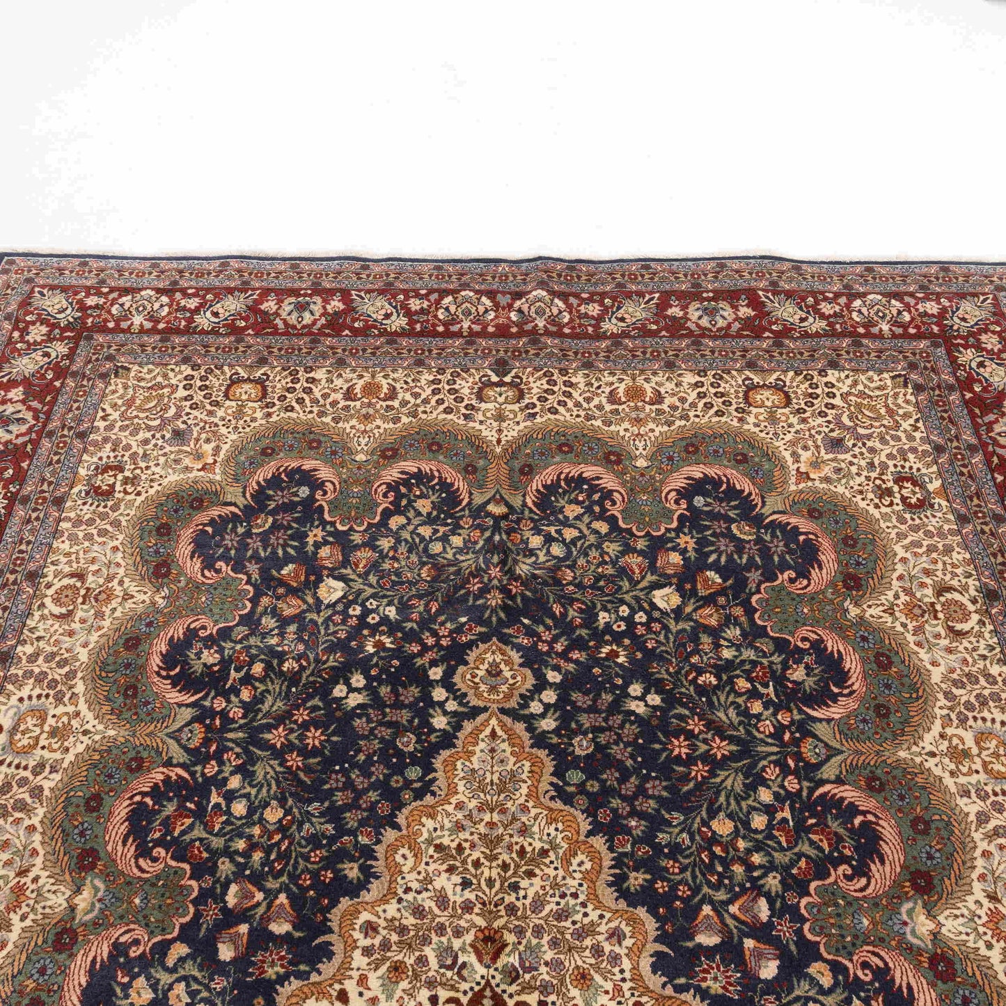 Oriental Rug Hereke Hand Knotted Wool On Cotton 200 X 297 Cm - 6' 7'' X 9' 9'' Navy Blue C012 ER23