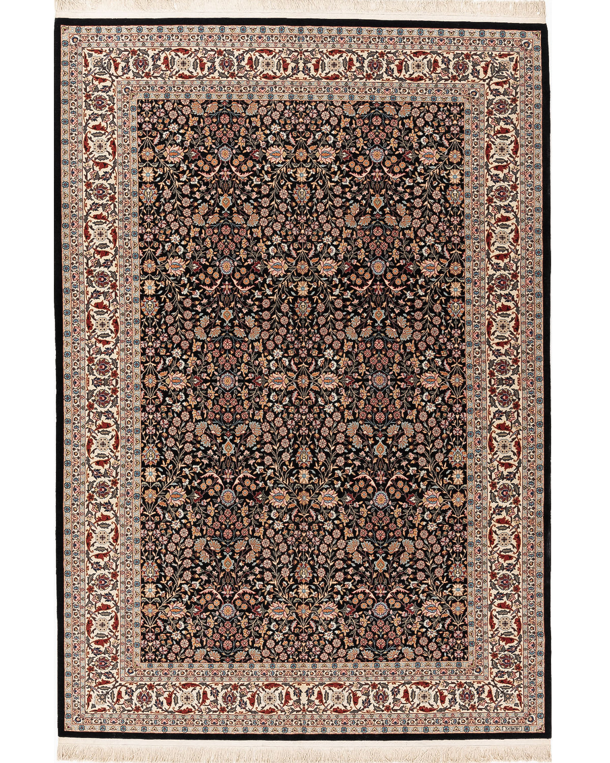 Oriental Rug Hereke Hand Knotted Wool On Cotton 203 X 297 Cm - 6' 8'' X 9' 9'' Black C002 ER23