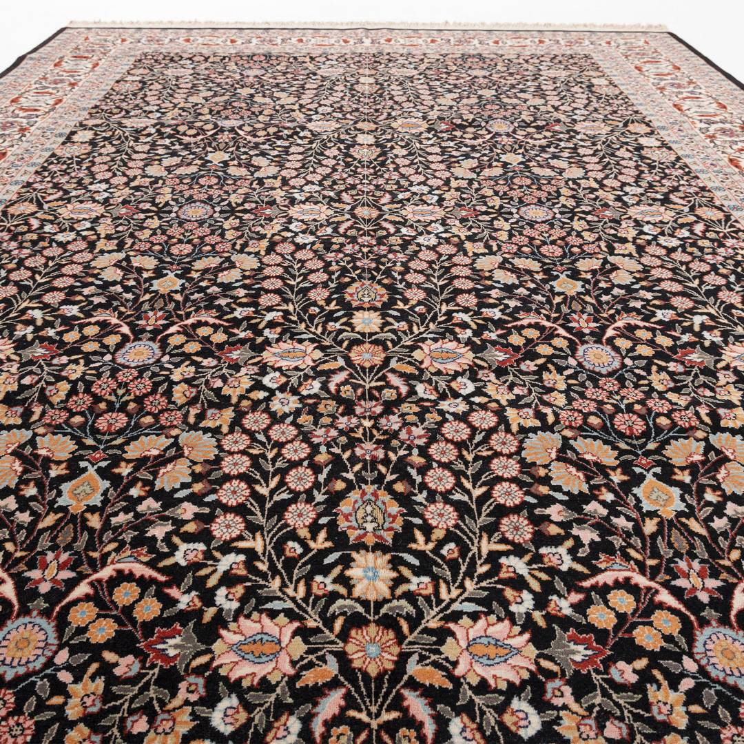 Oriental Rug Hereke Hand Knotted Wool On Cotton 203 X 297 Cm - 6' 8'' X 9' 9'' Black C002 ER23