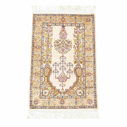 Oriental Rug Hereke Handmade Pure Silk - 47 X 71 Cm - 1' 7'' X 2' 4'' Sand C007 ER01