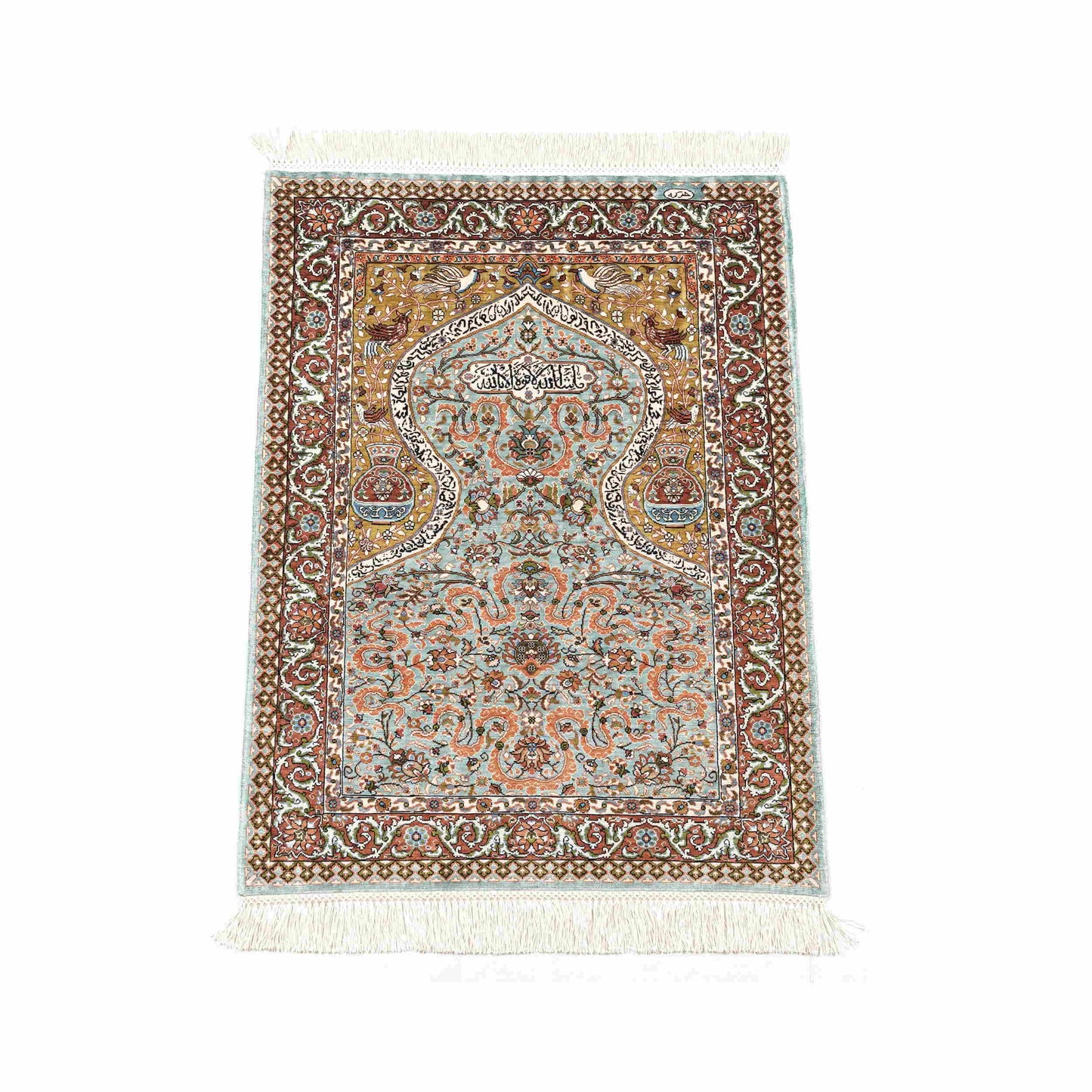 Oriental Rug Hereke Handmade Pure Silk - 72 X 98 Cm - 2' 5'' X 3' 3'' Green C015 ER01