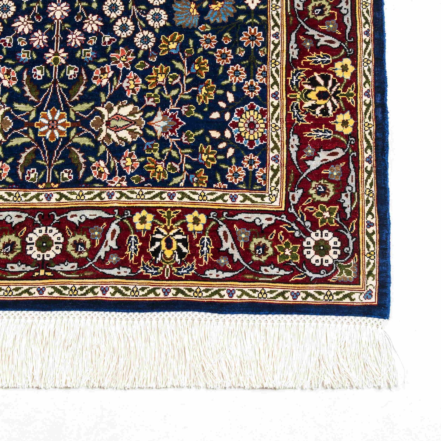 Oriental Rug Hereke Handmade Pure Silk - 75 X 105 Cm - 2' 6'' X 3' 6'' Navy Blue C012 ER01